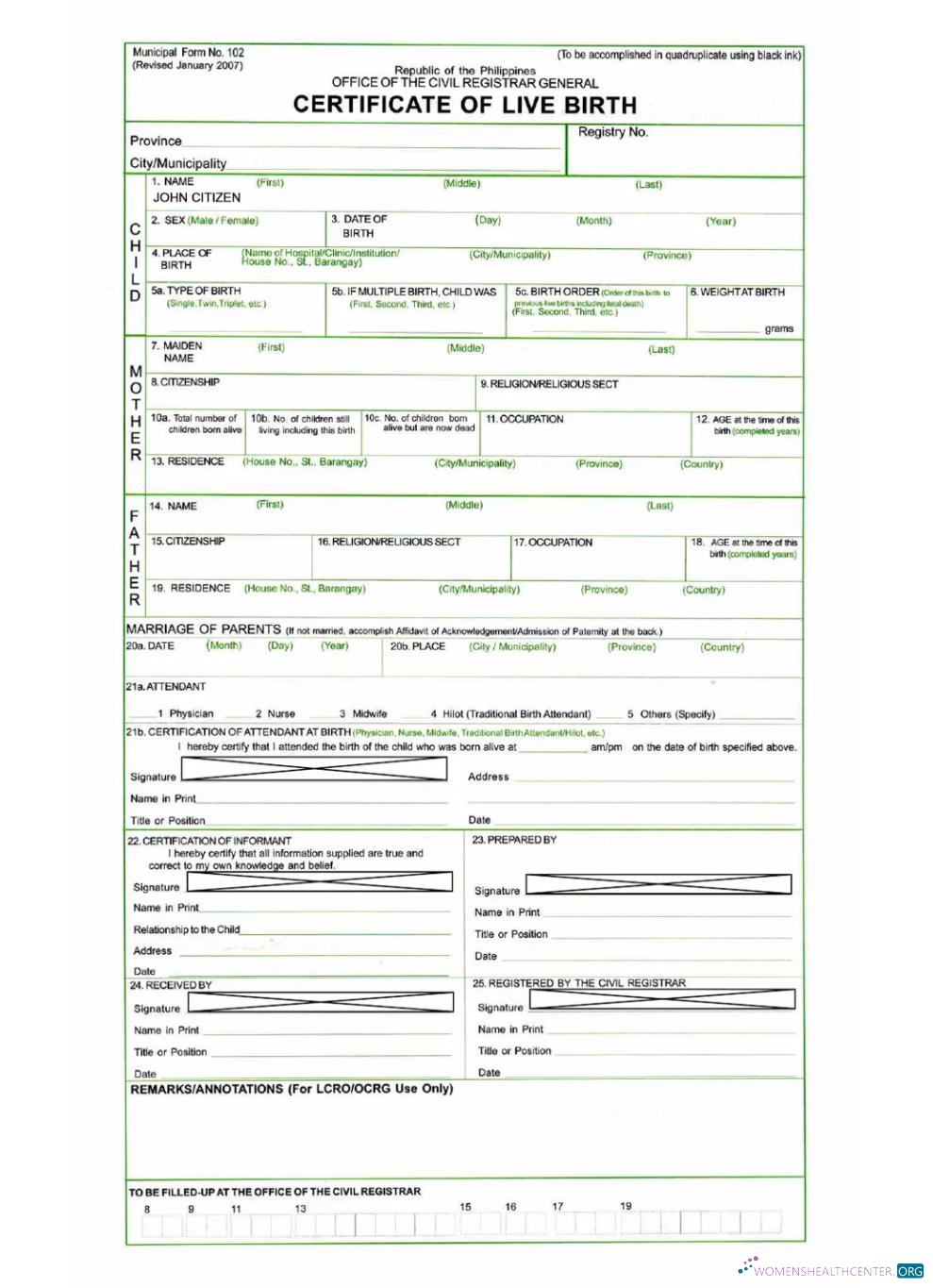 Download Philippines certificate of live birth Photoshop template